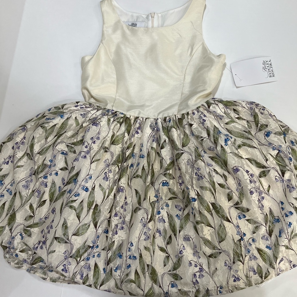 Badgley Mischka Kids Dress in Cream and Blue Floral